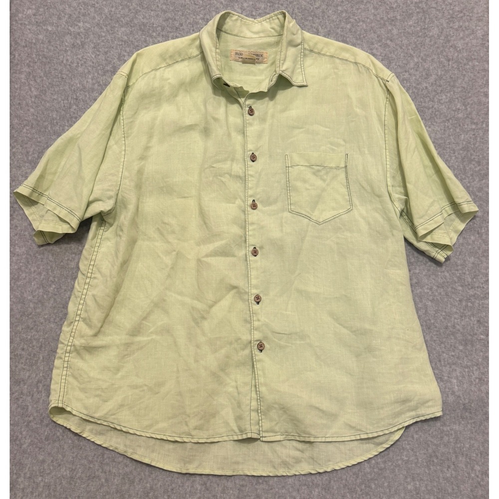 Island Republic Mens XL 100% Linen Short Sleeve Button Down Shirt Lime Green